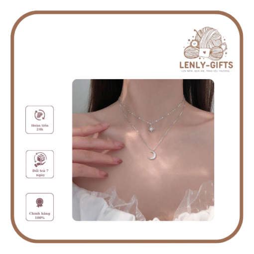 Vòng cổ Mặt Trăng Sao Hai Lớp Bạc